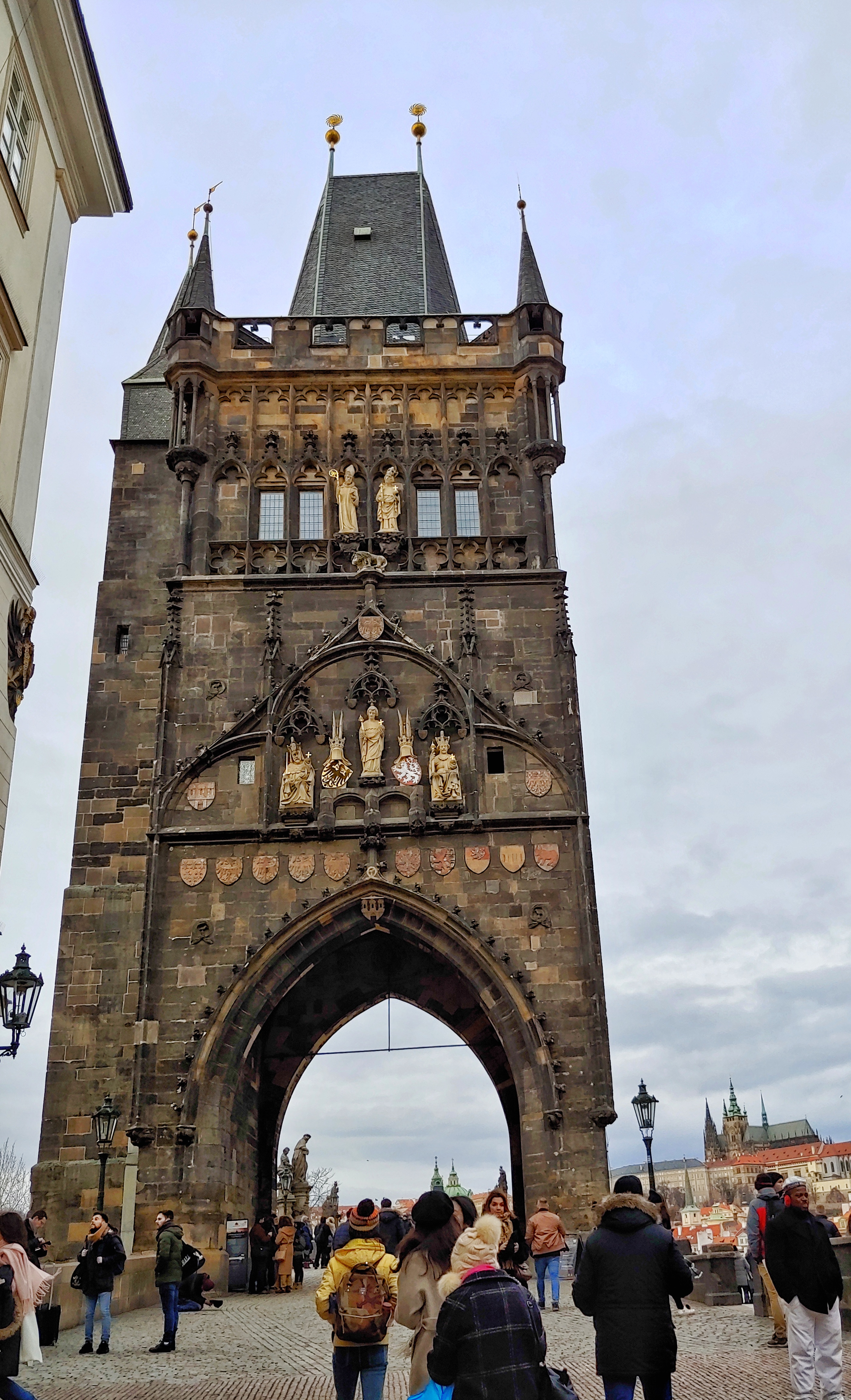 View of Charles Bridge Old Town Tower from the Old Town side.