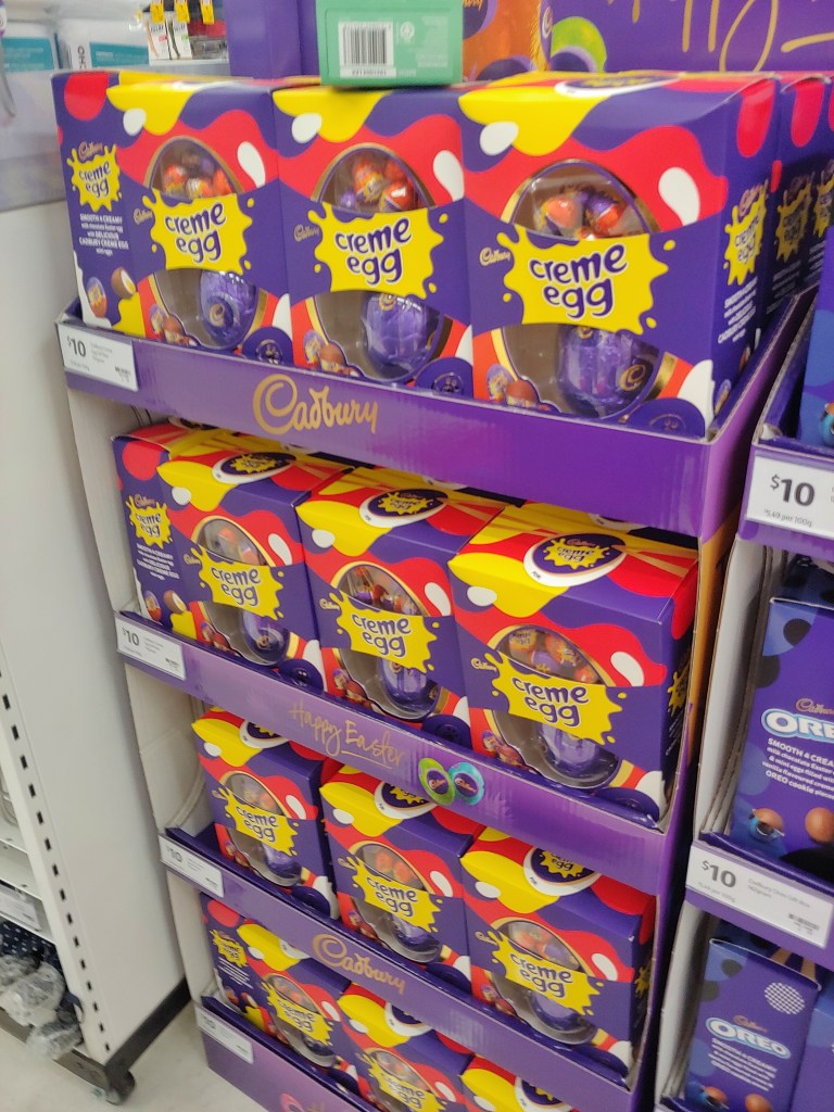 Image of a stack of Cadbury's Creme Eggs Easter eggs.