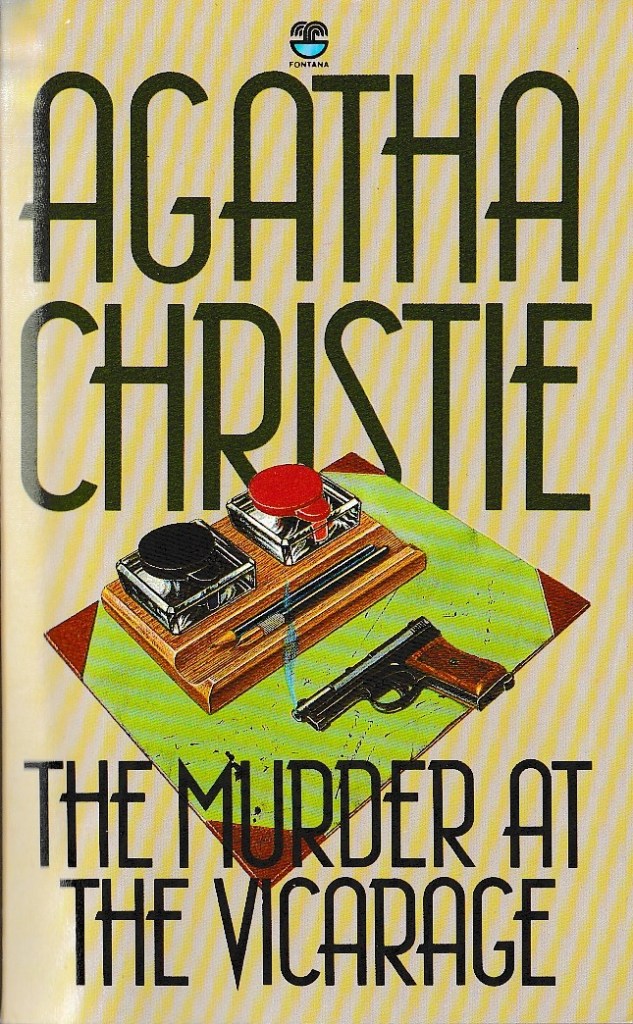 Book cover showing a desk pad with writing two ink pots and two pens, and a smoking pistol, with the author name and title over the top in a large, art deco font.